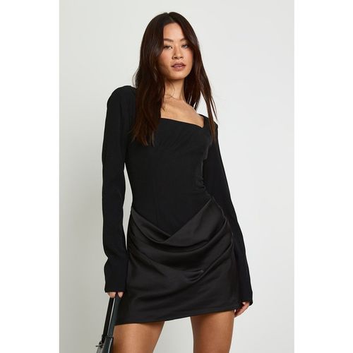 Boohoo Womens Tall Satin Drape Long Sleeve Mini Dress - Black