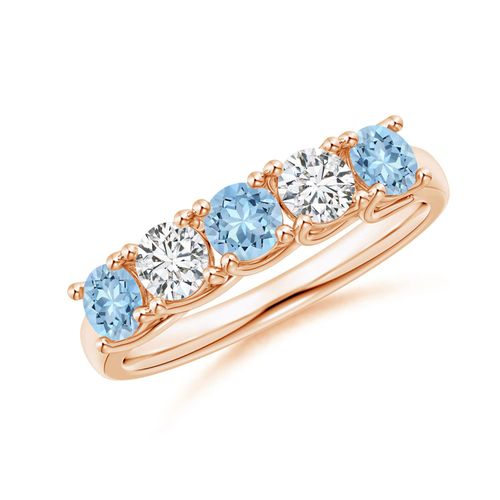 Angara 0.54 Carat Half Eternity Five Stone Aquamarine and Diamond Wedding Ring in 14K Rose Gold