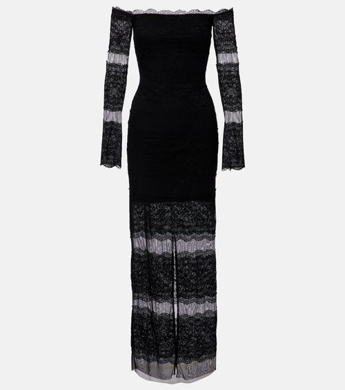 Off-shoulder lace tulle maxi dress
