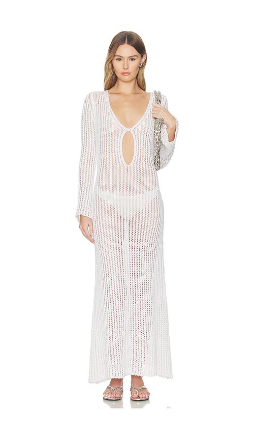 ASTA RESORT Fernanda Crochet Dress in White. L. Also in M, S