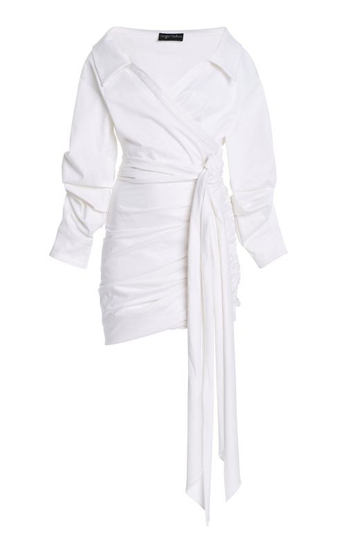 Ruched Cotton-Twill Wrap Dress