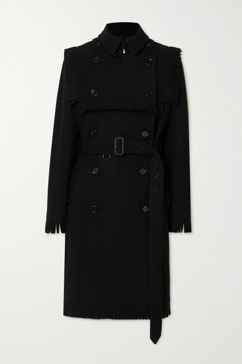 Convertible Belted Double-breasted Fringed Cashmere-blend Coat - Black - UK10