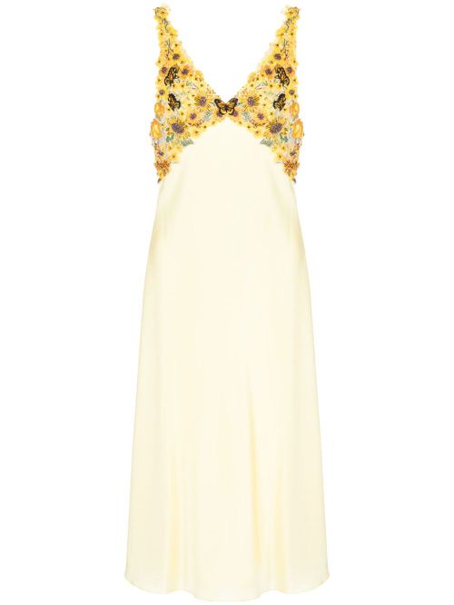 Beaded stretch-silk slip dress - Yellow