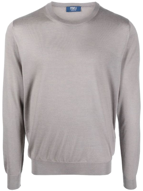 Cashmere-Silk Crew-Neck Sweater — Grey