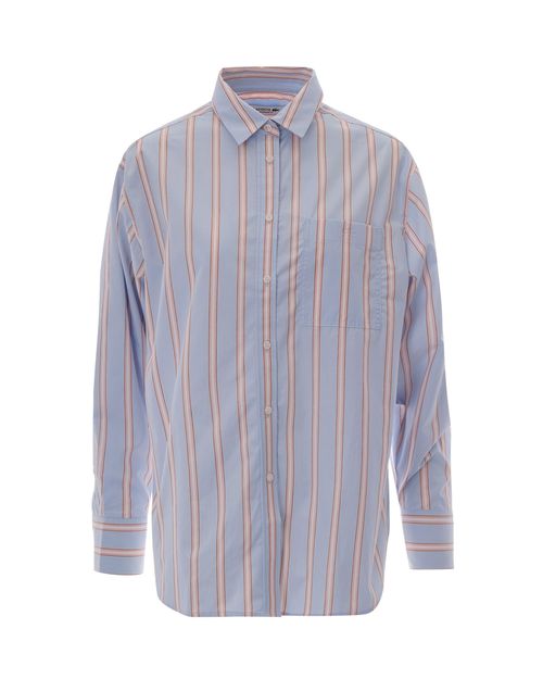 Striped Poplin Chambray Shirt — Blue