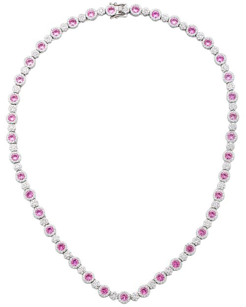 Silver 0.02 Ct. Tw. Diamond & Sapphire Statement Necklace