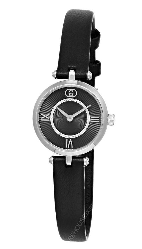GUCCI Model 2000 Quartz 24MM Black Leather Women's Watch YA167503