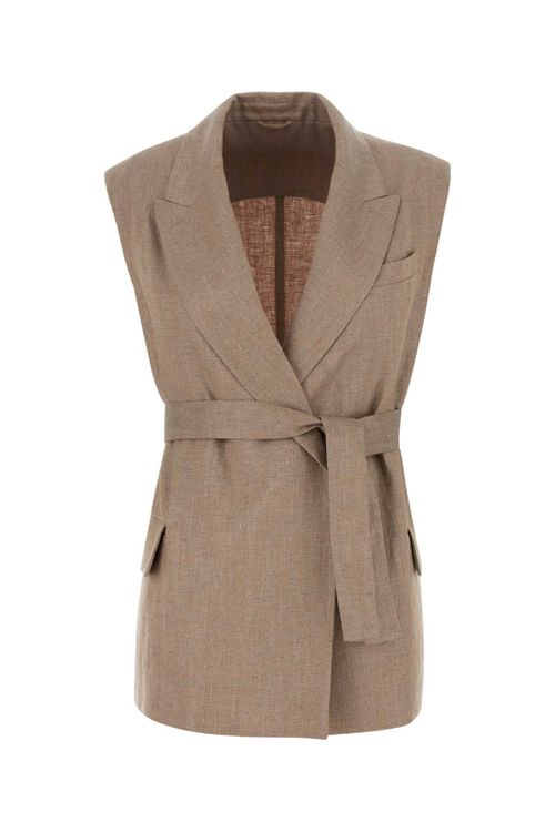 Linen Blend Vest — Beige