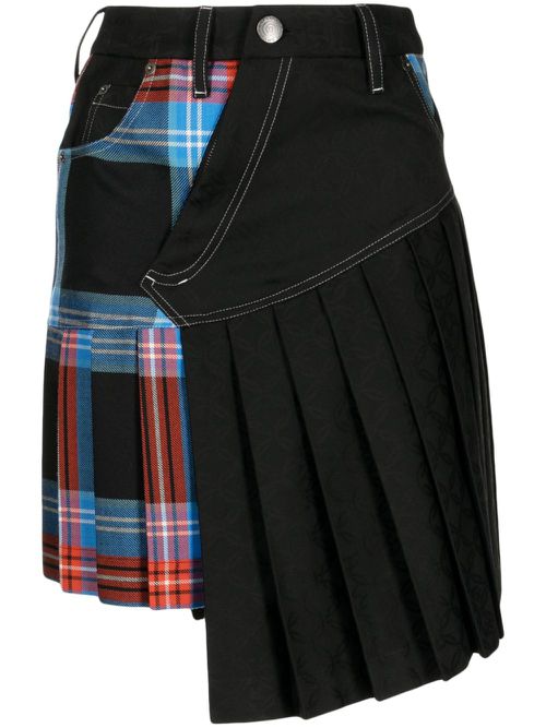 Asymmetric plaid-check miniskirt - Black
