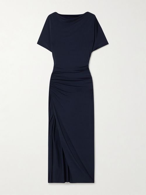 Ruched Stretch-jersey Midi Dress - Blue