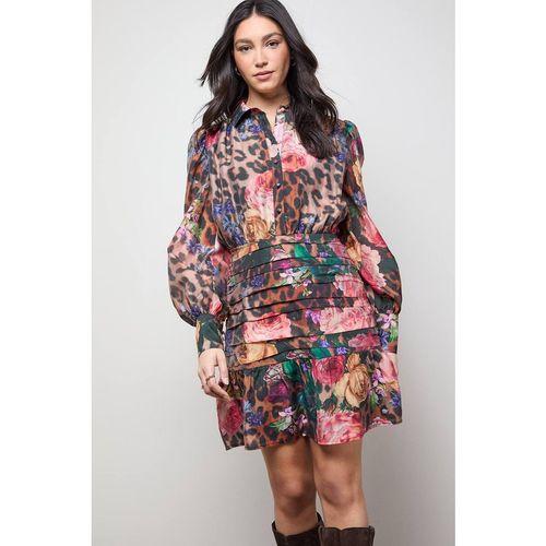 Oasis Women's Long Sleeve Button Up Collar Detail Mini Dress in Anima