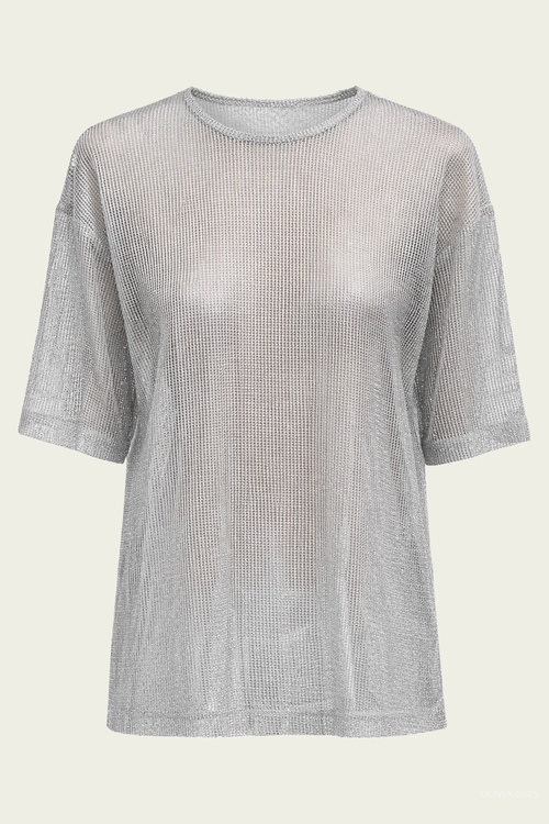 Viscose Metallic Mesh Easy T-Shirt in Silver