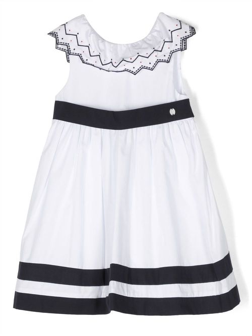 Geometric-collar flared dress - White