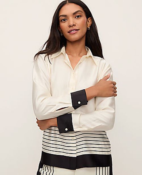 Ann Taylor Striped Satin Essential Shirt