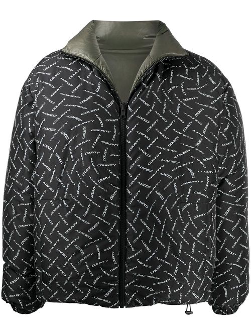 County logo print padded jacket - Black