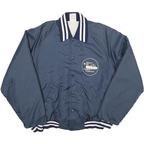 USA Mens Blue White Stripe Lumber Company Button Jacket L Nylon Casual Retro