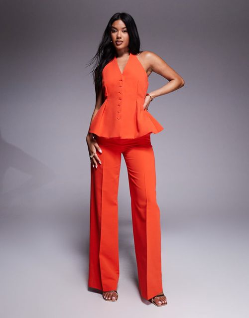 Pleat front tailored trouser co-ord in red