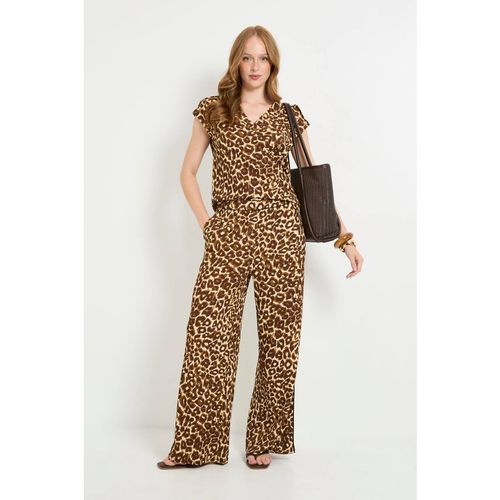 Wallis Women's Leopard Jersey Contrast Elasticated Waist Trouser in Brown