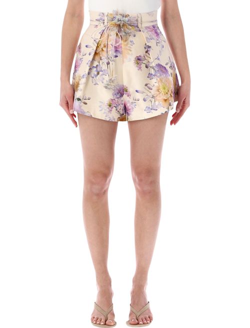 High-Waisted Tailored Shorts with Removable Floral Belt - Size 1