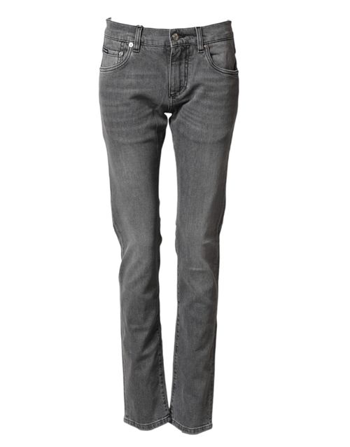 Cotton Mid-Waist Skinny Denim Jeans — Gray
