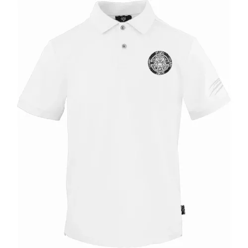 Men's Plein Sport Circle Emblem Logo White Polo Shirt - Size: 40/Regular