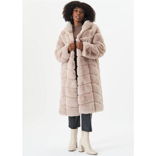 Gini London Stone Panelled Hooded Longline Fur Coat