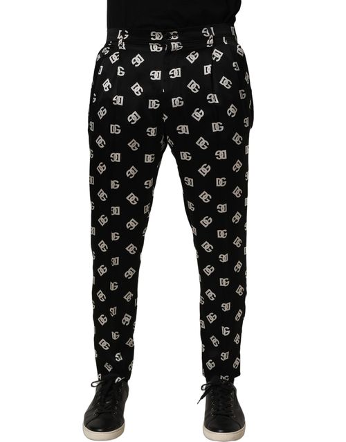 Logo-Printed Silk Trousers — Black