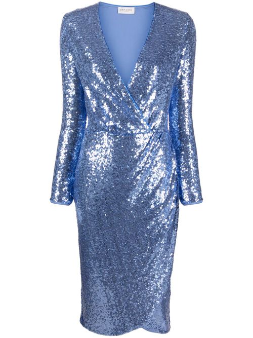 Sequined wrap midi dress - Blue