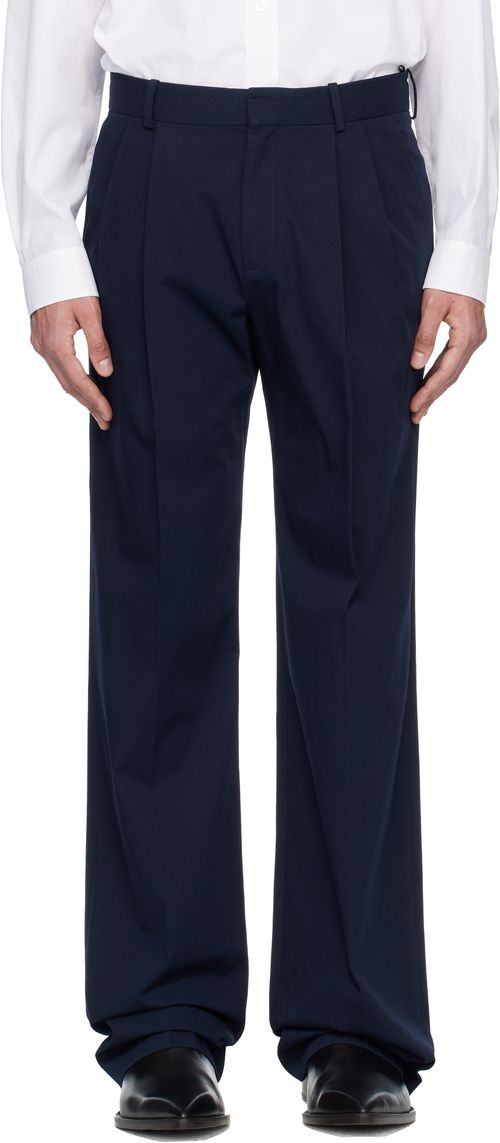 Navy Cotton Twill Darted Trousers