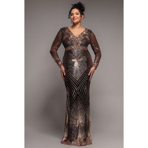 Goddiva Plus Plus Starburst Sequin Maxi Dress - Rose Gold