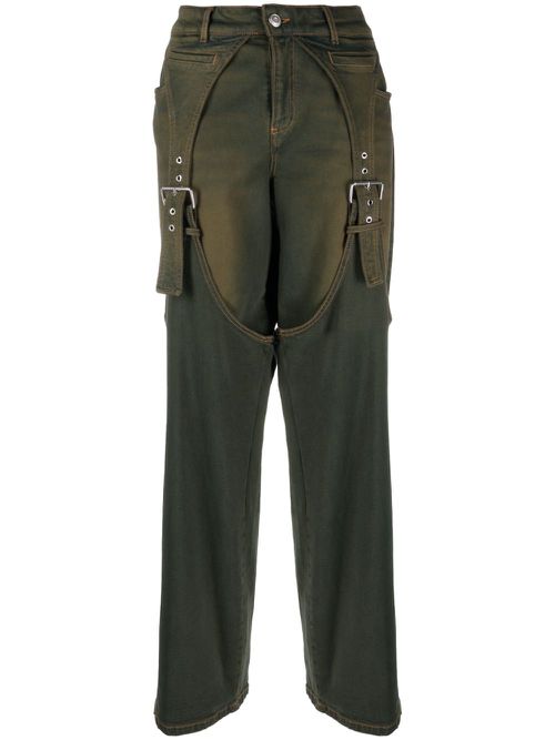 Buckle-detail straight-leg jeans - Green
