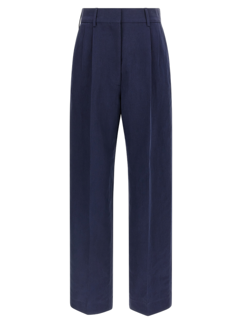 Linen-Silk Blend Trousers — Navy