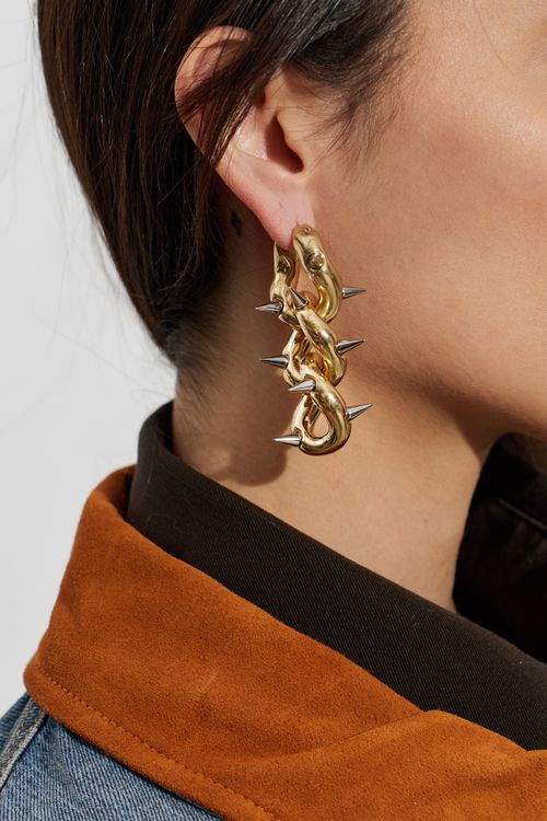 Earrings With Decorative Spikes, Unisex, Gold