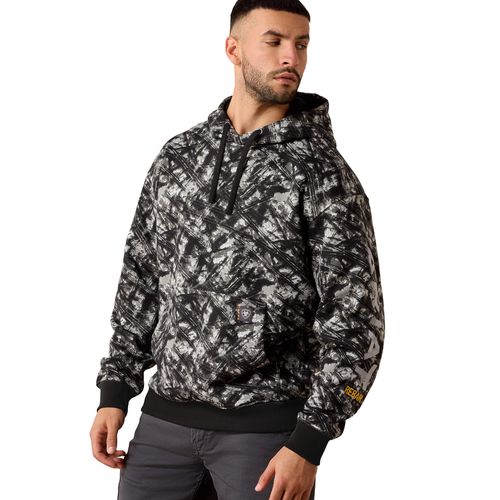 Men's Rebar Workman Graphic Hoodie Long Sleeve Fleece in Camo Grey Cotton, Size Large, by