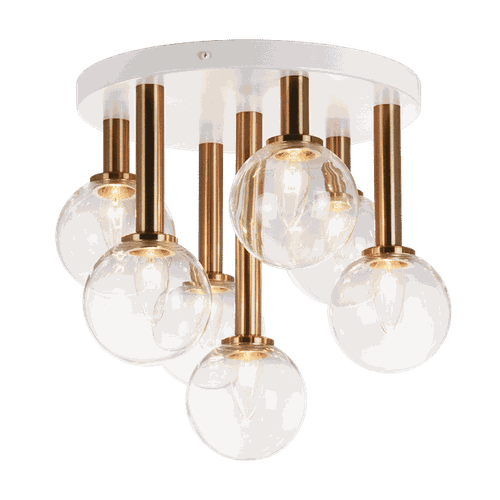 Aged Gold Brass Seven Light Flush Mount from the Stellar Collection