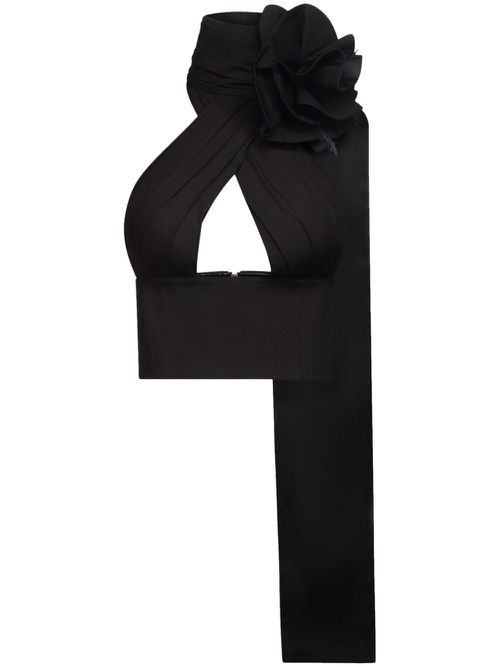 Flower Corsage halter top - Black