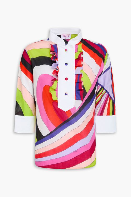 Ruffled printed cotton-voile tunic - Red - IT 38