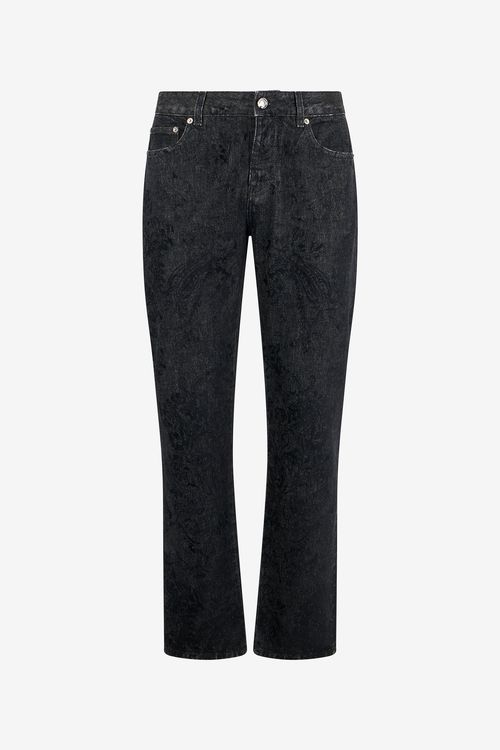 Jeans With Ornamental Black Print