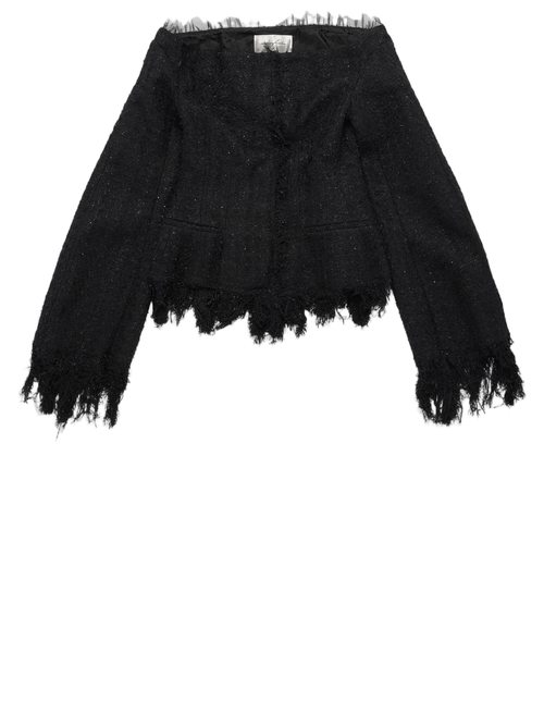 Black Fringed Cotton-Blend Top