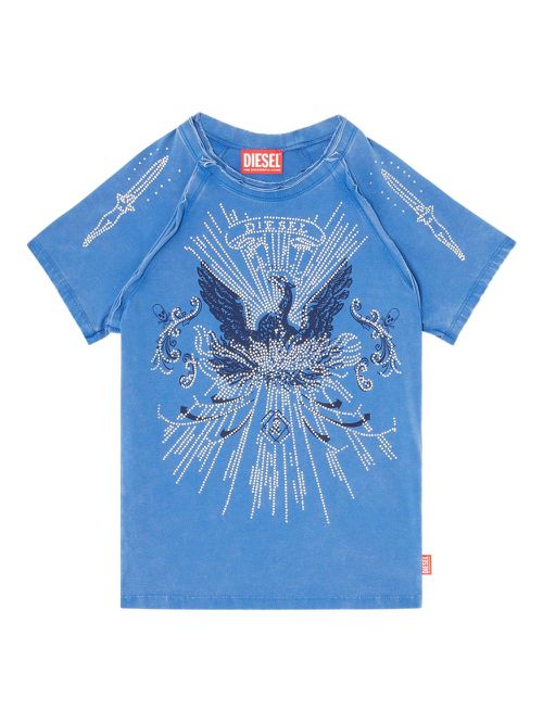 Rhinestone-embellished raglan-sleeve T-shirt - Blue