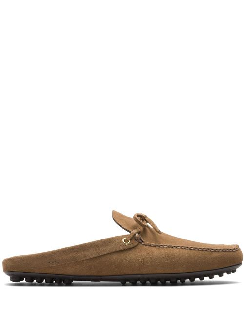 Bow-embellished suede slippers - Brown