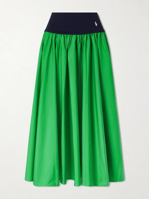 Ribbed Cotton-poplin Maxi Skirt - Green