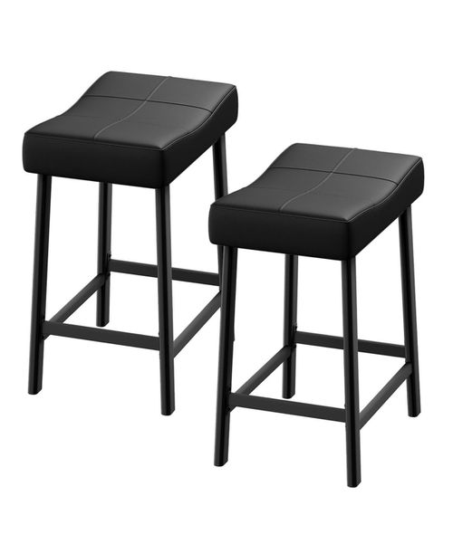 "Upholstered 24"" Backless Saddle Bar Stools Set of 2, Counter Height - Black"