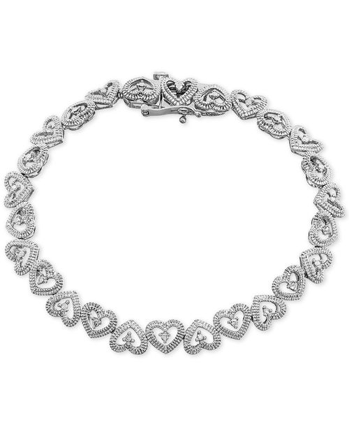 Diamond Heart Link Bracelet (1/10 ct. t.w.) Available in Sterling Silver or 18k Gold-plated Sterling Silver - Sterling silver