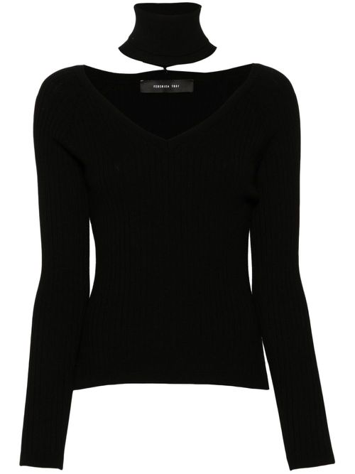 Detachable-turtleneck ribbed sweater - Black