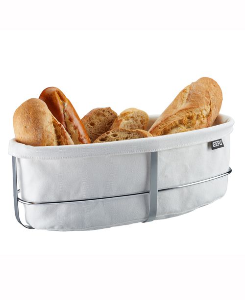 Stainless Steel Oval Bread Basket - White