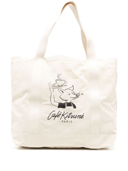 Fox cotton tote bag - Neutrals