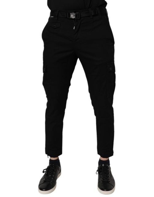 Cotton Stretch Skinny Cargo Denim Cargo Pants — Black