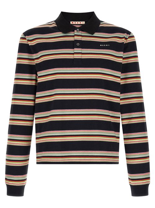 Striped Cotton Polo Shirt — Black