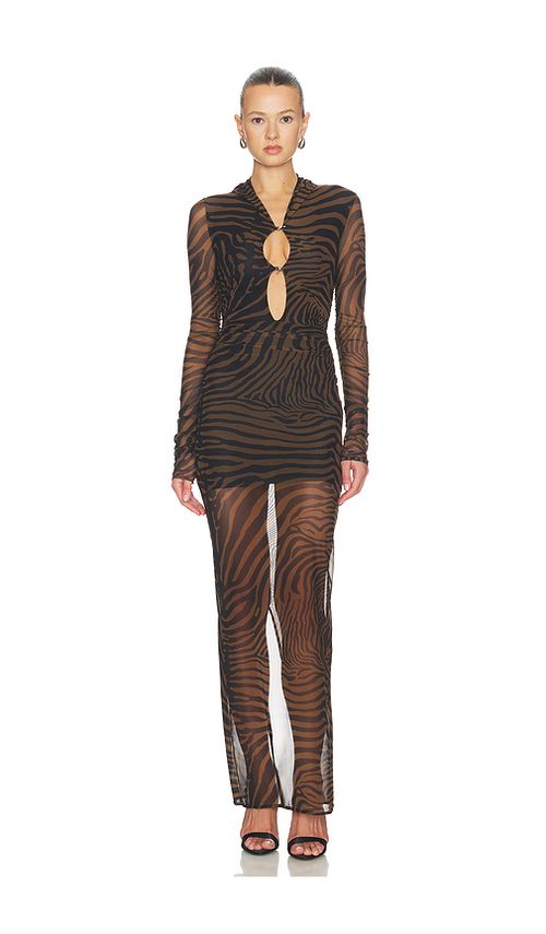 Blumarine Print Net Dress in Brown. 36. Also